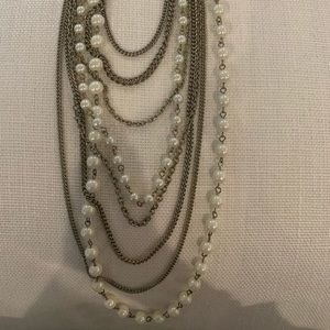 Silver chain and faux pearl layered necklace